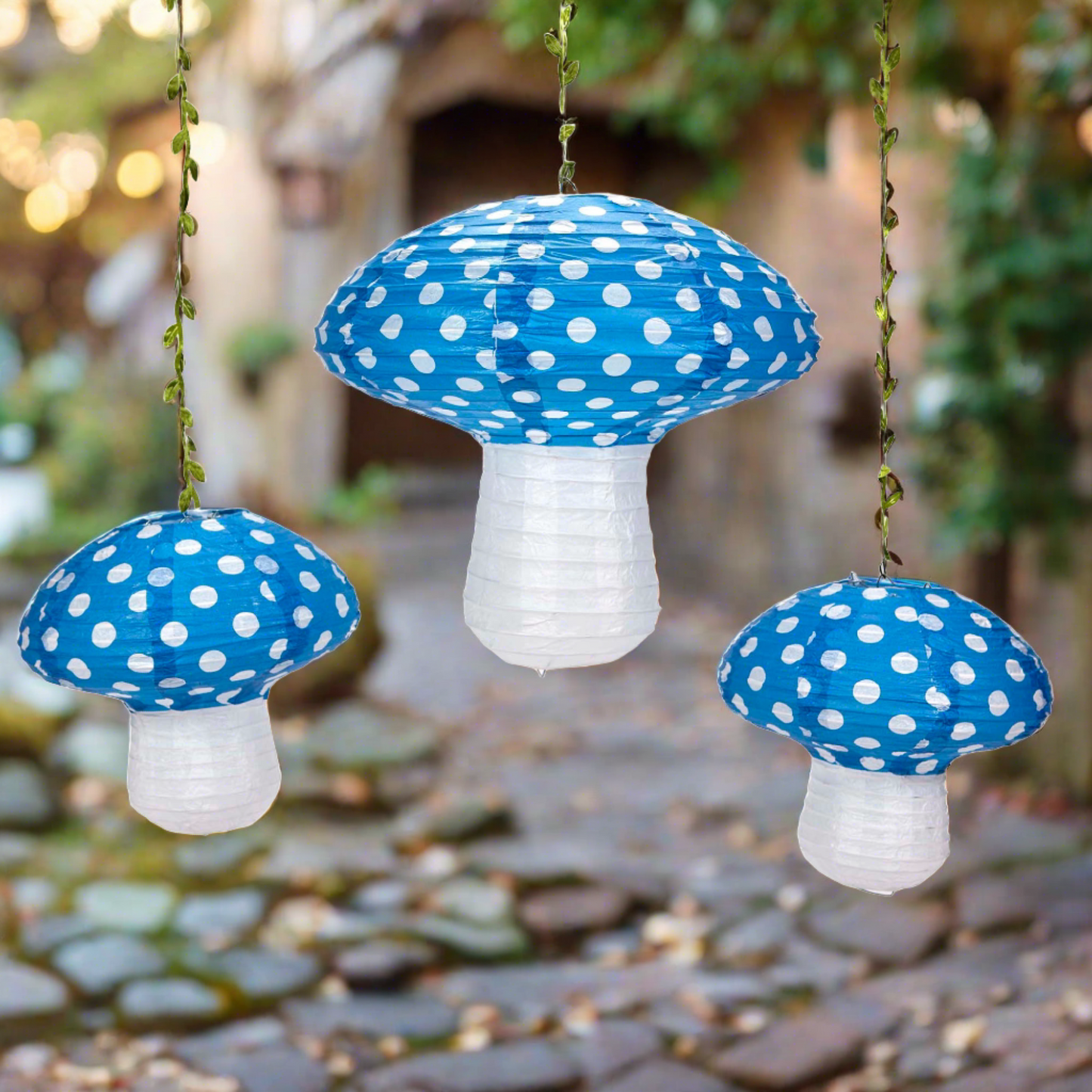 Mushroom Paper Lantern, Hanging Paper Lantern, Set of 3 Mushroom Lanterns